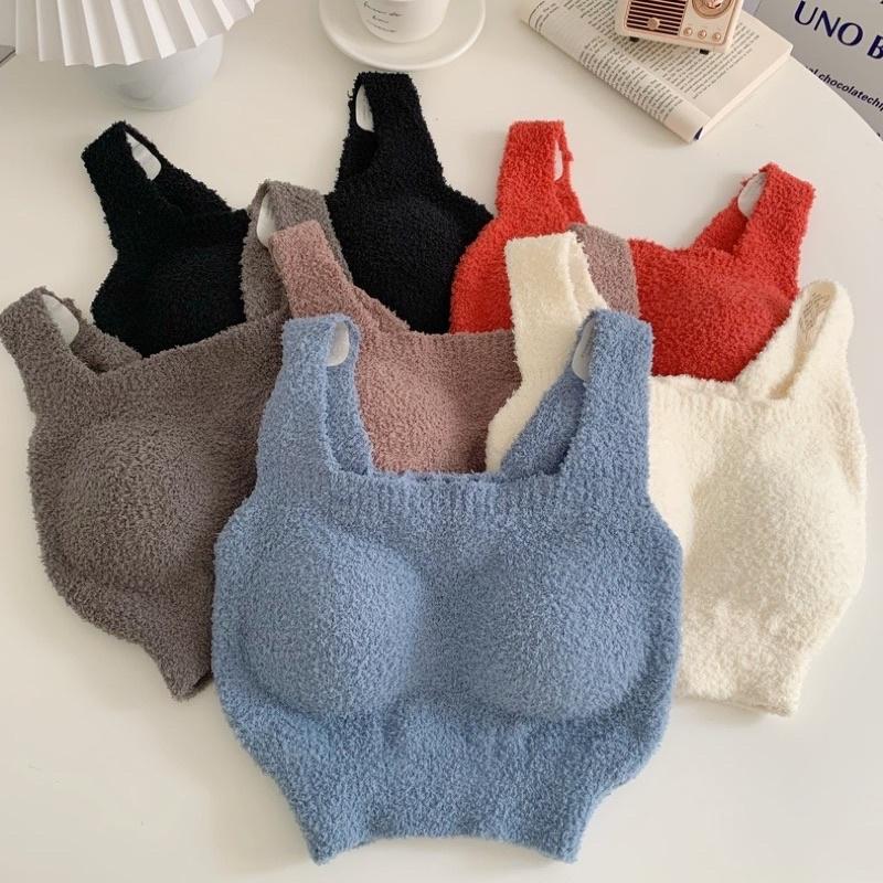 𝐔𝐌𝐄𝐎𝐖 𝐒𝐓𝐔𝐃𝐈𝐎 繽紛獨白 羊羔毛保暖吊帶背心（6colors）Bra Top 帶胸墊 秋冬 內搭-細節圖2