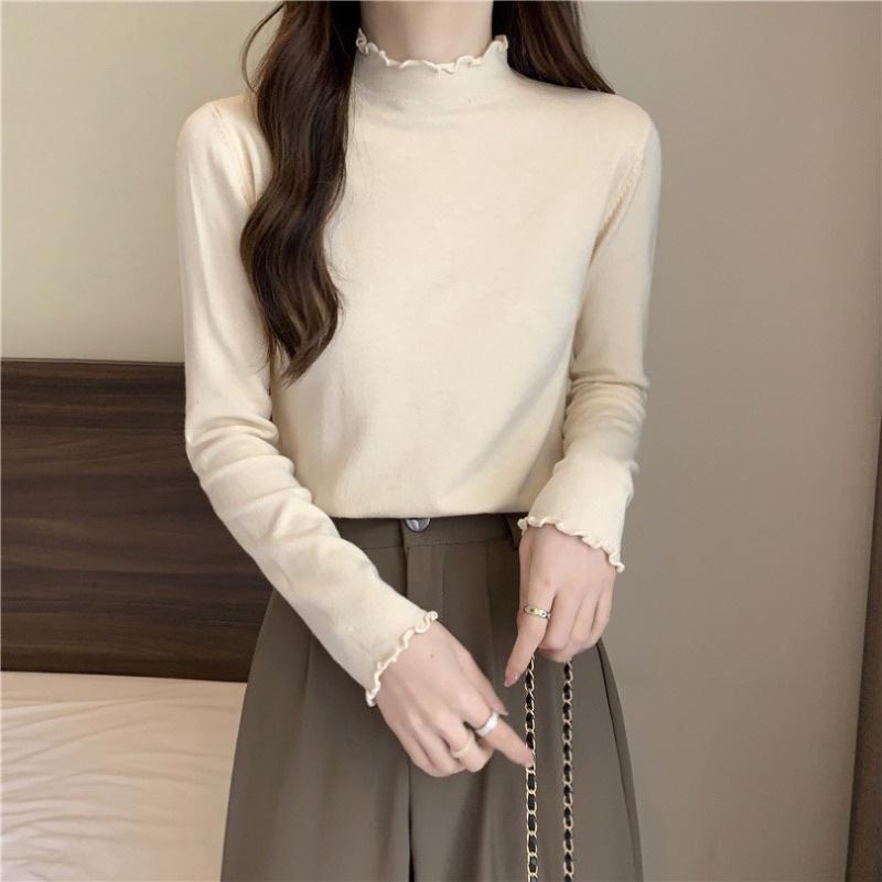 𝐔𝐌𝐄𝐎𝐖 𝐒𝐓𝐔𝐃𝐈𝐎 半高領木耳邊內搭打底衣（4colors）長袖上衣-細節圖4