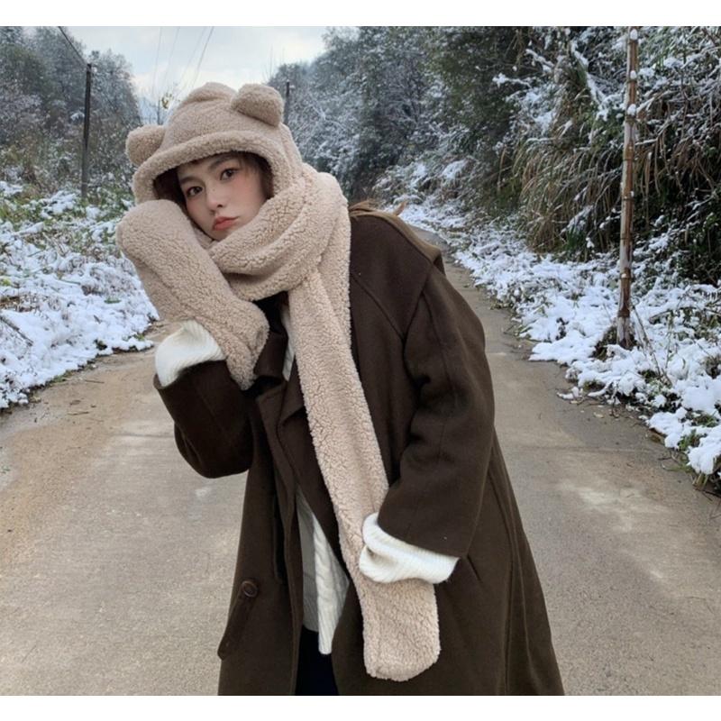 𝐔𝐌𝐄𝐎𝐖 𝐒𝐓𝐔𝐃𝐈𝐎 軟糯糯の小熊帽子圍巾手套🐻保暖三合一-細節圖2