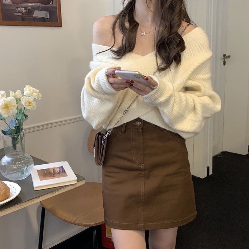 𝐔𝐌𝐄𝐎𝐖 𝐒𝐓𝐔𝐃𝐈𝐎 為妳而來 交叉針織毛衣 一字領-細節圖7