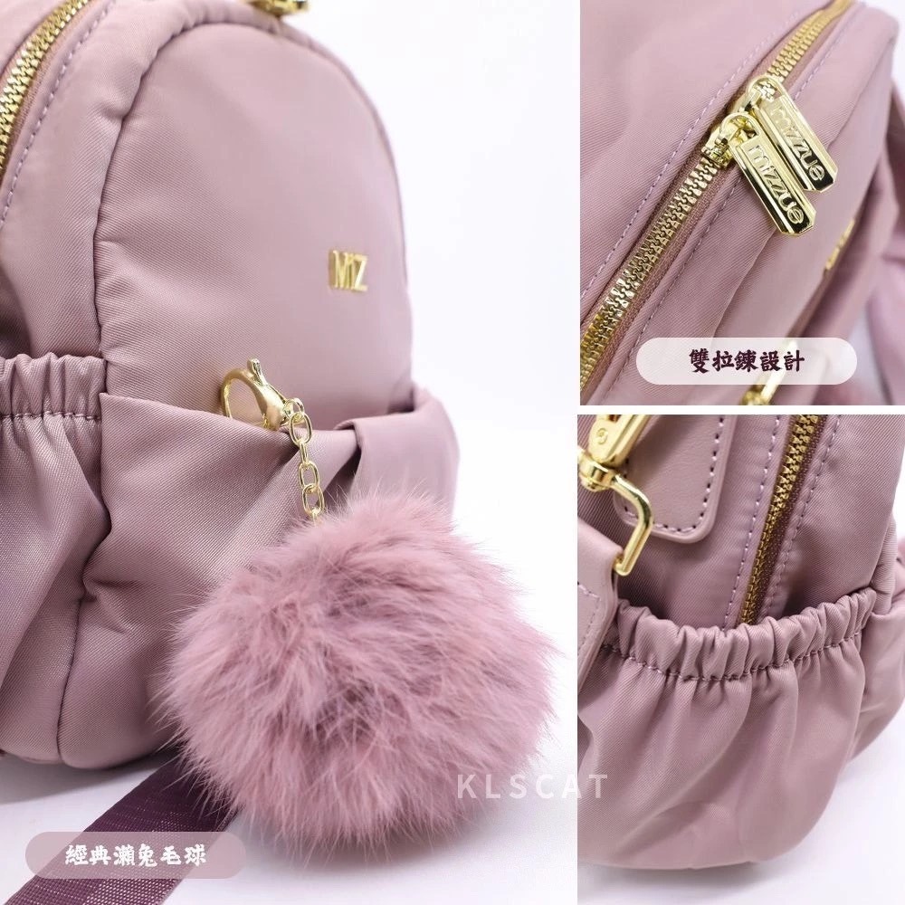MIZZUE防潑水尼龍 附毛球雲朵小後背包 肩背包 小後背包 雙肩後背包 XW3136-細節圖4