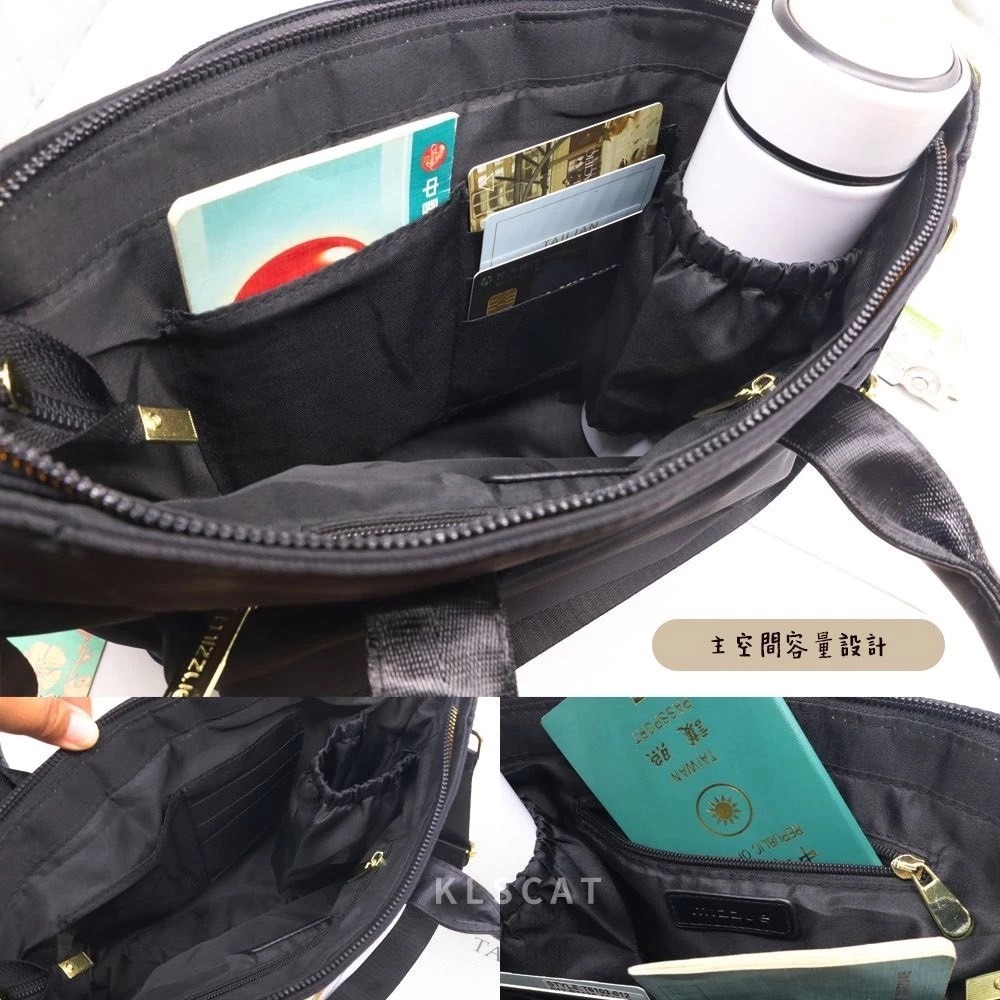 MIZZUE 防潑水尼龍 大款船型托特包包附毛球肩背包 側背包 手提包 托特包 多夾層包 XW079-細節圖6