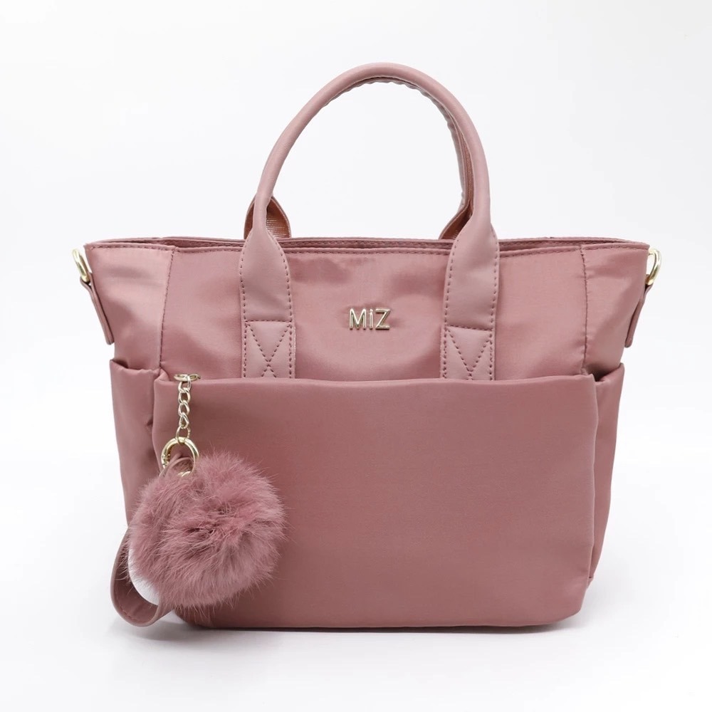 MIZZUE 防潑水尼龍 大款船型托特包包附毛球肩背包 側背包 手提包 托特包 多夾層包 XW079-規格圖8