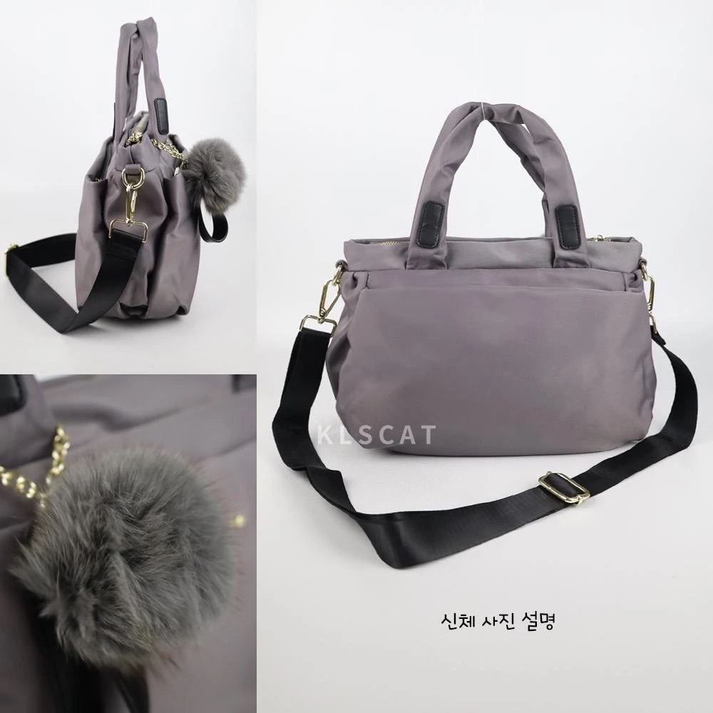 MIZZUE厚磅尼龍附毛球泡泡托特包 側背包 斜背包 手提包 肩背包 托特包 多層包 方包 XW3145-細節圖5