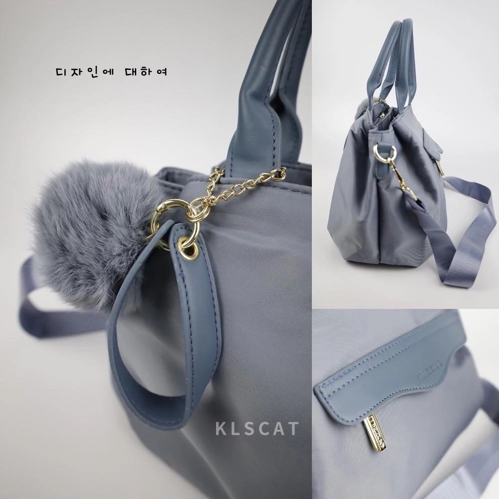 MIZZUE厚磅尼龍防撥水附毛球三層元寶包托特包肩背包 手提包 側背包斜背包托特包多層包 XW082-細節圖3