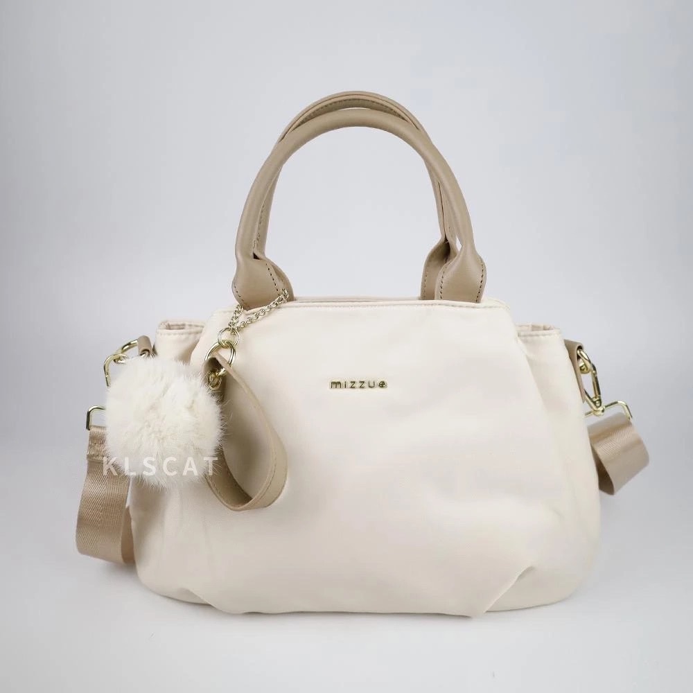 MIZZUE厚磅尼龍防撥水附毛球三層元寶包托特包肩背包 手提包 側背包斜背包托特包多層包 XW082-規格圖7