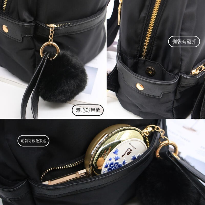 MIZZUE毛球尼龍小後背包 mini bag 小後背包 防潑水後背包 女生包包 G636-細節圖2
