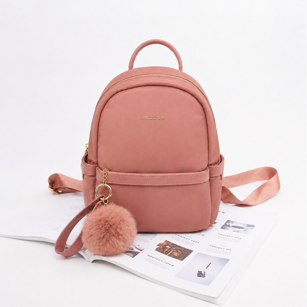 MIZZUE毛球尼龍小後背包 mini bag 小後背包 防潑水後背包 女生包包 G636-玫瑰粉G636
