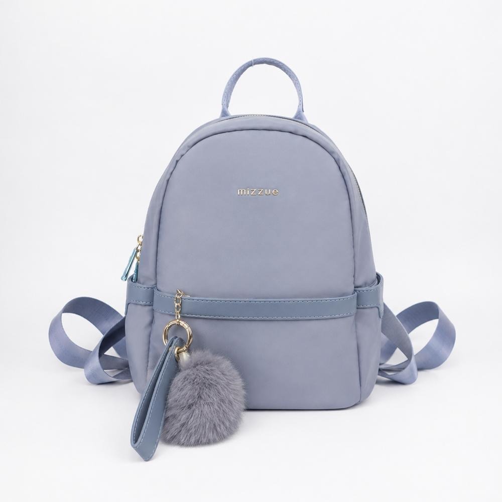 MIZZUE毛球尼龍小後背包 mini bag 小後背包 防潑水後背包 女生包包 G636-天藍G636
