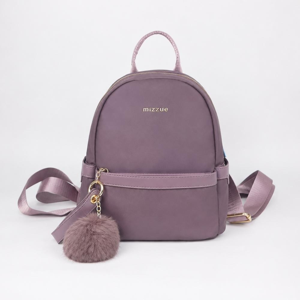 MIZZUE毛球尼龍小後背包 mini bag 小後背包 防潑水後背包 女生包包 G636-紫藕G636
