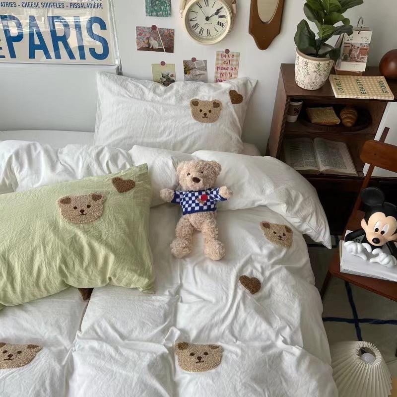 吾二家居 聚酯纖維 小熊白  單人 可愛 床包組 雙人床包 加大雙人  ins風 ikea風  台灣出貨-細節圖4