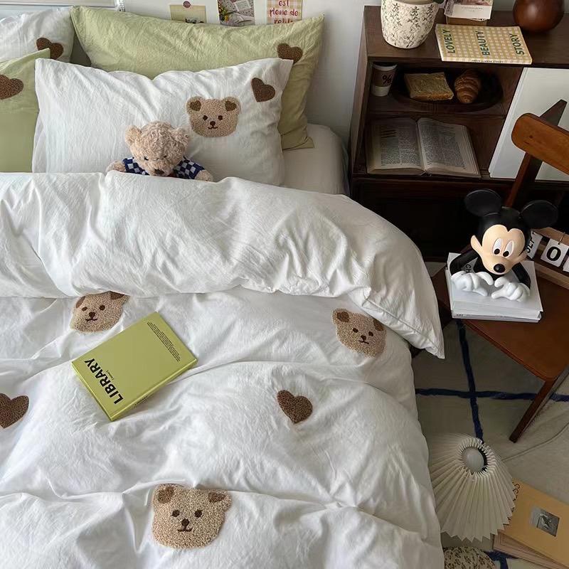 吾二家居 聚酯纖維 小熊白  單人 可愛 床包組 雙人床包 加大雙人  ins風 ikea風  台灣出貨-細節圖6