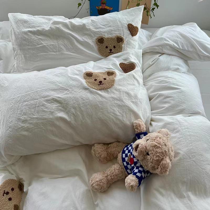 吾二家居 聚酯纖維 小熊白  單人 可愛 床包組 雙人床包 加大雙人  ins風 ikea風  台灣出貨-細節圖7