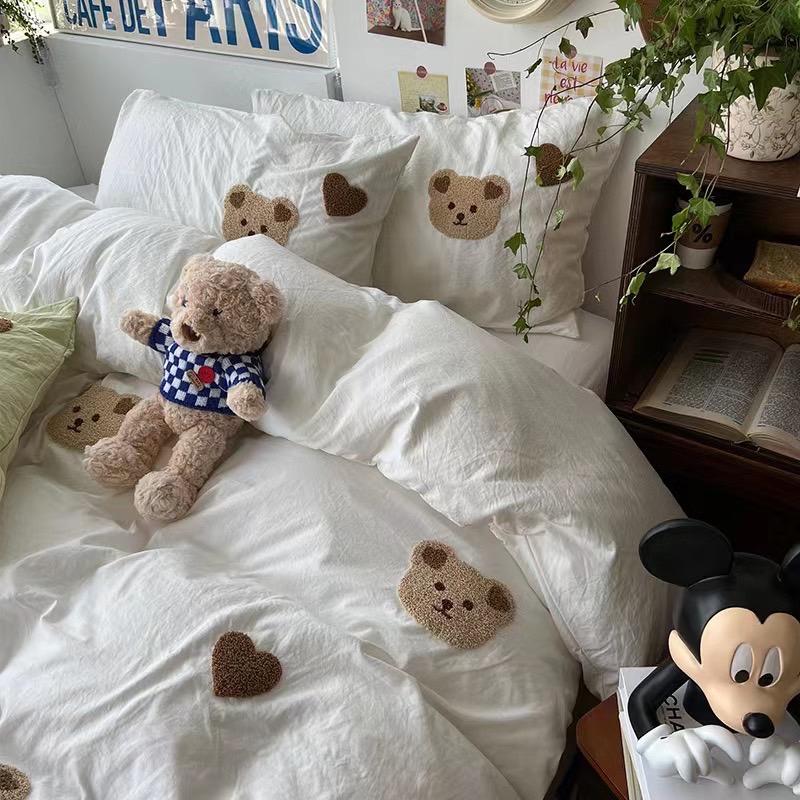 吾二家居 聚酯纖維 小熊白  單人 可愛 床包組 雙人床包 加大雙人  ins風 ikea風  台灣出貨-細節圖8