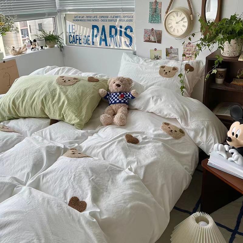 吾二家居 聚酯纖維 小熊白  單人 可愛 床包組 雙人床包 加大雙人  ins風 ikea風  台灣出貨-細節圖9