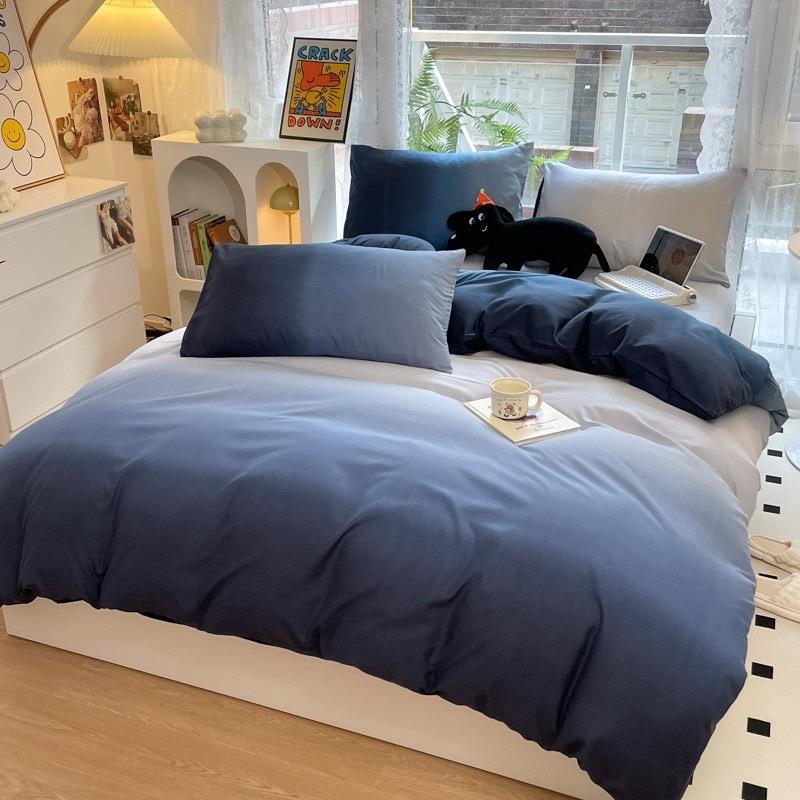 吾二家居 聚酯纖維 牛仔藍 單人 可愛 床包組 雙人床包 加大雙人  ins風 ikea風  台灣出貨-細節圖2