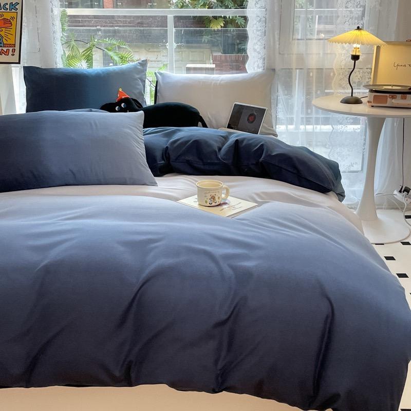吾二家居 聚酯纖維 牛仔藍 單人 可愛 床包組 雙人床包 加大雙人  ins風 ikea風  台灣出貨-細節圖4