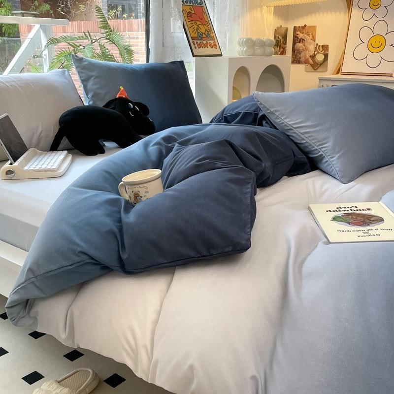 吾二家居 聚酯纖維 牛仔藍 單人 可愛 床包組 雙人床包 加大雙人  ins風 ikea風  台灣出貨-細節圖8