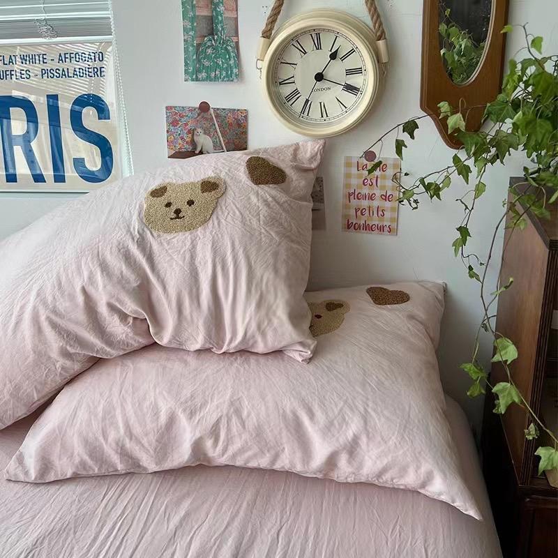 吾二家居 聚酯纖維 小熊粉  單人 可愛 床包組 雙人床包 加大雙人  ins風 ikea風  台灣出貨-細節圖7