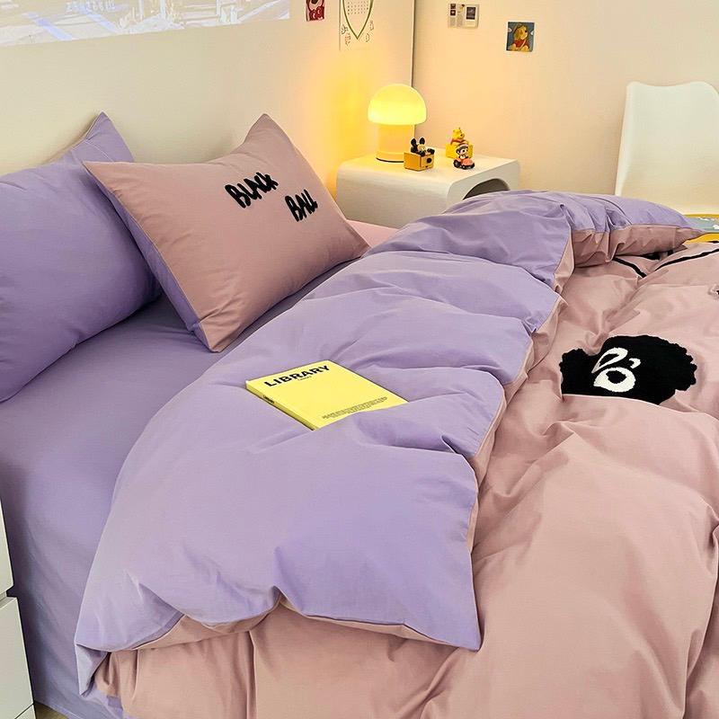 吾二家居 純棉 紫煤球 小棕球 黑煤球 單人 可愛 床包組 雙人床包 加大雙人  ins風 ikea風  台灣出貨-細節圖4