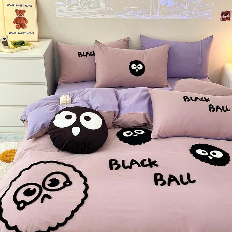 吾二家居 純棉 紫煤球 小棕球 黑煤球 單人 可愛 床包組 雙人床包 加大雙人  ins風 ikea風  台灣出貨-細節圖5