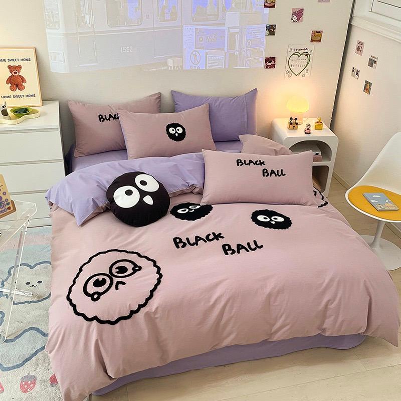 吾二家居 純棉 紫煤球 小棕球 黑煤球 單人 可愛 床包組 雙人床包 加大雙人  ins風 ikea風  台灣出貨-細節圖7