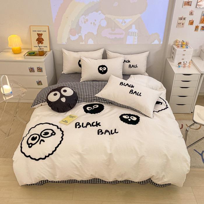 吾二家居 純棉 紫煤球 小棕球 黑煤球 單人 可愛 床包組 雙人床包 加大雙人  ins風 ikea風  台灣出貨-細節圖8