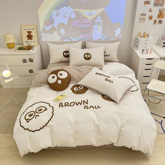 吾二家居 純棉 紫煤球 小棕球 黑煤球 單人 可愛 床包組 雙人床包 加大雙人  ins風 ikea風  台灣出貨-細節圖9