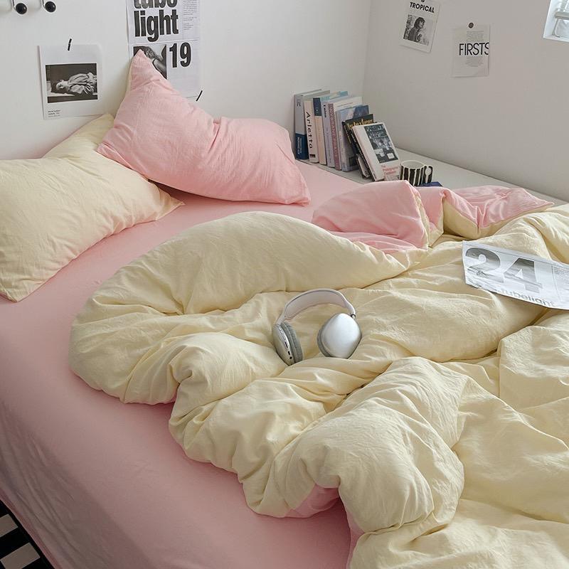 吾二家居 聚酯纖維 檸檬粉 單人 可愛 床包組 雙人床包 加大雙人  ins風 ikea風  台灣出貨-細節圖2