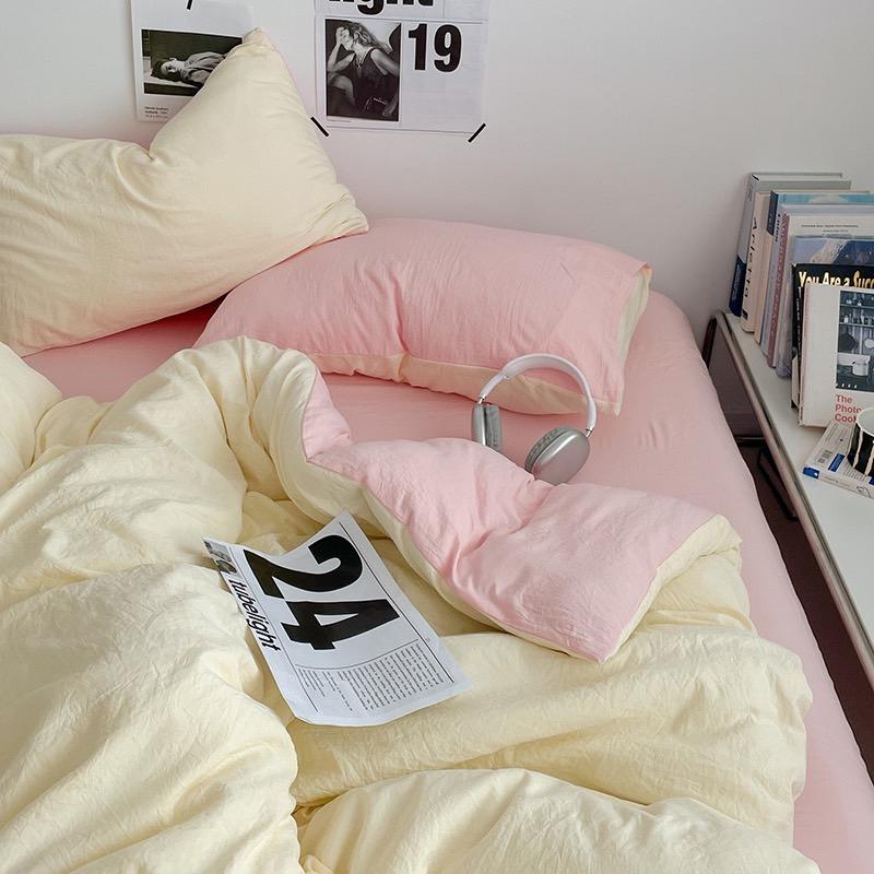 吾二家居 聚酯纖維 檸檬粉 單人 可愛 床包組 雙人床包 加大雙人  ins風 ikea風  台灣出貨-細節圖3