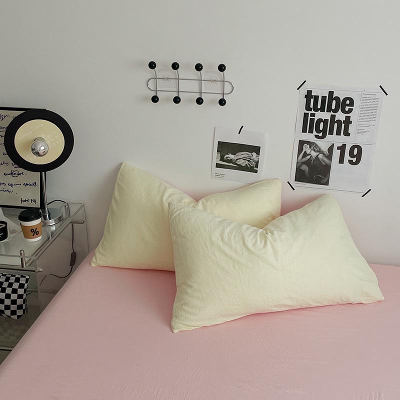 吾二家居 聚酯纖維 檸檬粉 單人 可愛 床包組 雙人床包 加大雙人  ins風 ikea風  台灣出貨-細節圖4