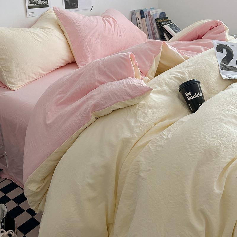 吾二家居 聚酯纖維 檸檬粉 單人 可愛 床包組 雙人床包 加大雙人  ins風 ikea風  台灣出貨-細節圖7