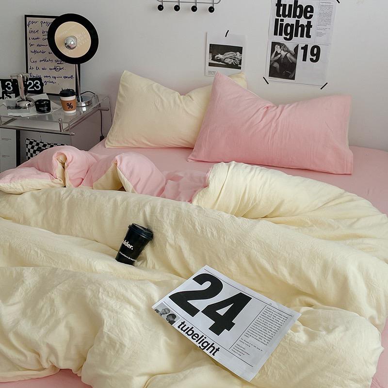 吾二家居 聚酯纖維 檸檬粉 單人 可愛 床包組 雙人床包 加大雙人  ins風 ikea風  台灣出貨-細節圖8