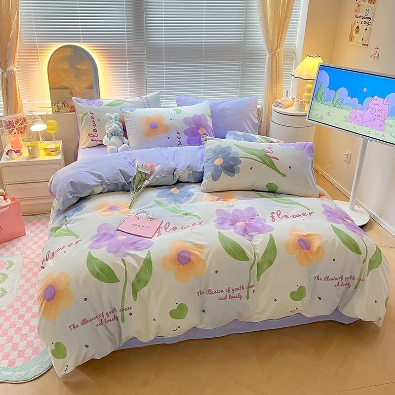 吾二家居 純棉 花朵紫  單人 可愛 床包組 雙人床包 加大雙人  ins風 ikea風  台灣出貨-細節圖2