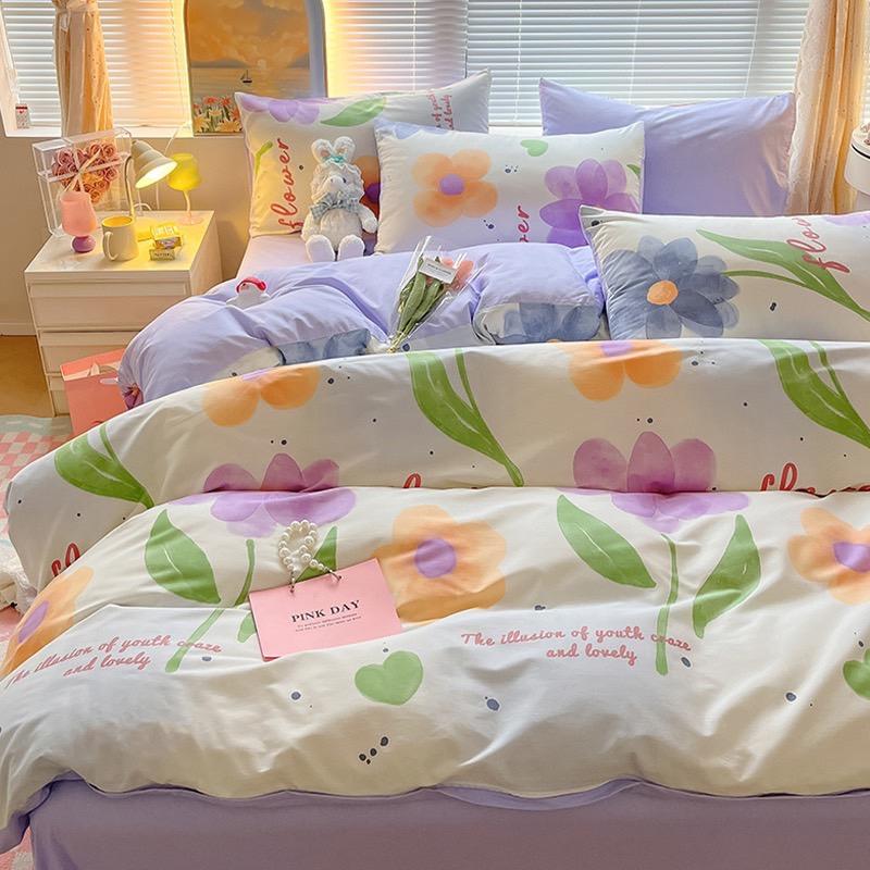吾二家居 純棉 花朵紫  單人 可愛 床包組 雙人床包 加大雙人  ins風 ikea風  台灣出貨-細節圖3