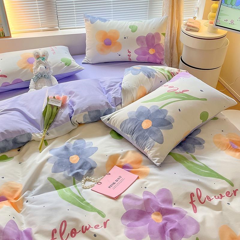 吾二家居 純棉 花朵紫  單人 可愛 床包組 雙人床包 加大雙人  ins風 ikea風  台灣出貨-細節圖4