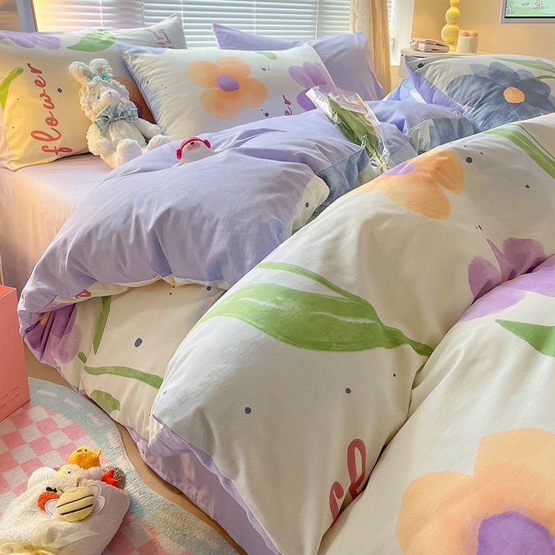 吾二家居 純棉 花朵紫  單人 可愛 床包組 雙人床包 加大雙人  ins風 ikea風  台灣出貨-細節圖5