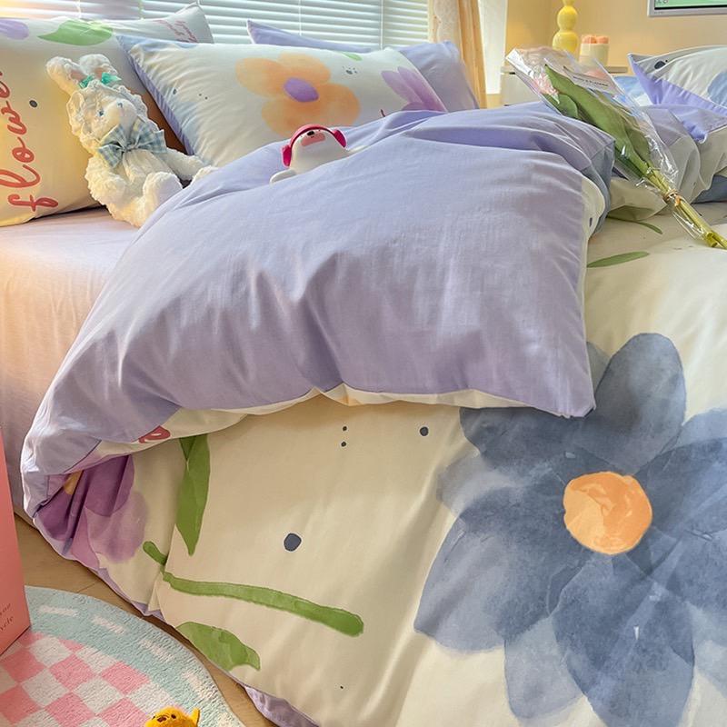 吾二家居 純棉 花朵紫  單人 可愛 床包組 雙人床包 加大雙人  ins風 ikea風  台灣出貨-細節圖6