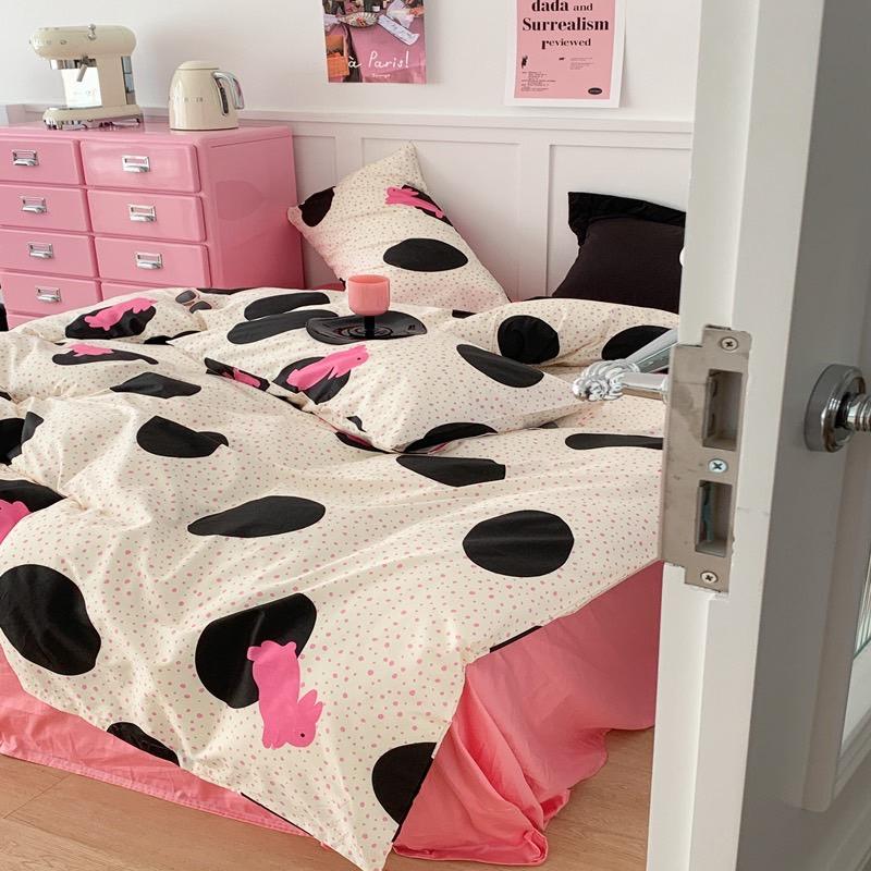 吾二家居 純棉 波點兔 玫紅 單人 可愛 床包組 雙人床包 加大雙人  ins風 ikea風  台灣出貨-細節圖3