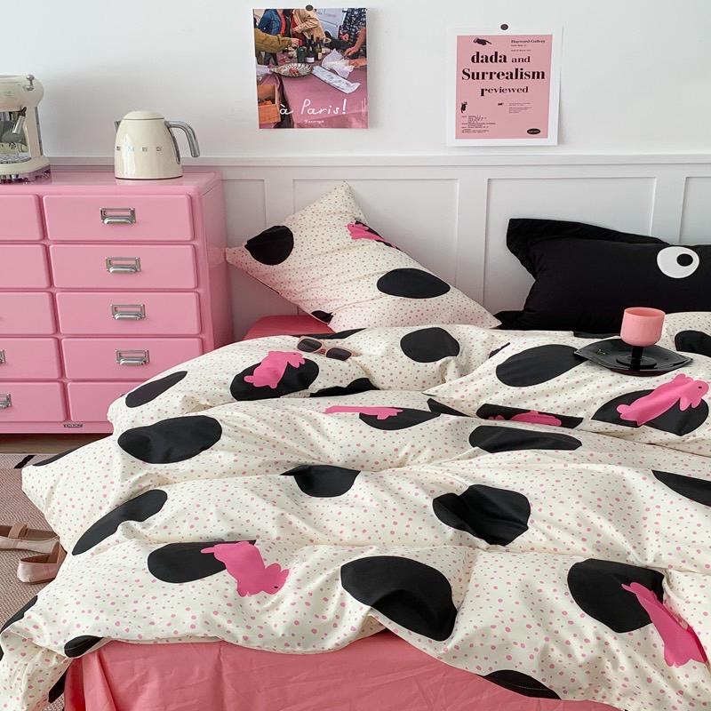 吾二家居 純棉 波點兔 玫紅 單人 可愛 床包組 雙人床包 加大雙人  ins風 ikea風  台灣出貨-細節圖4