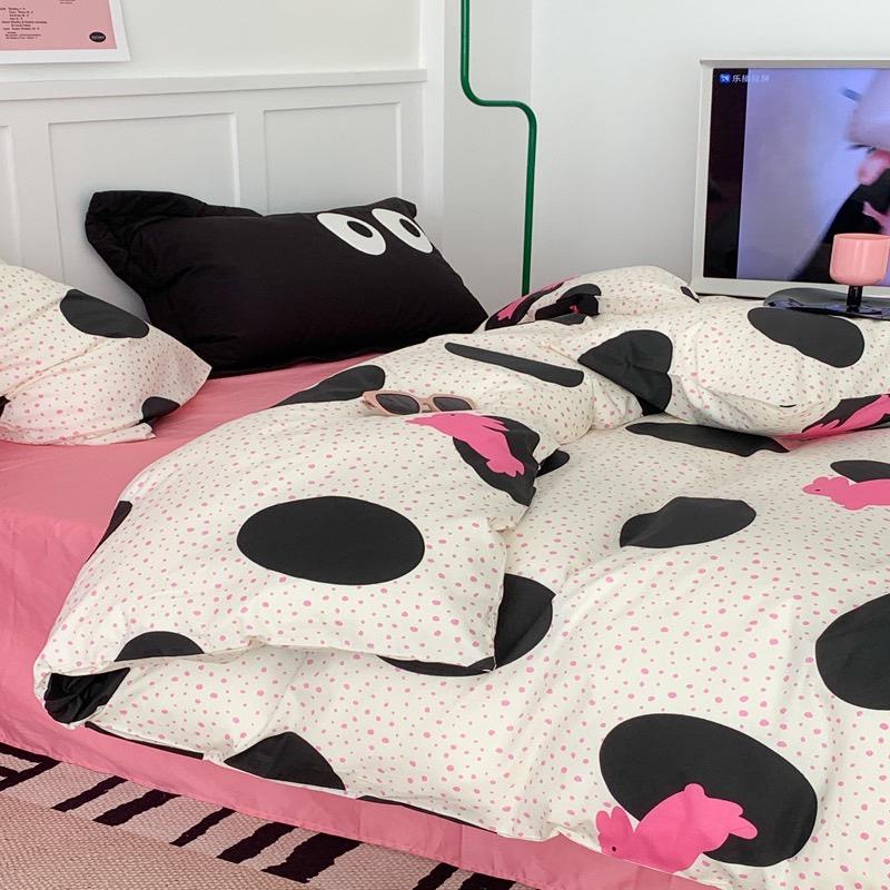 吾二家居 純棉 波點兔 玫紅 單人 可愛 床包組 雙人床包 加大雙人  ins風 ikea風  台灣出貨-細節圖5