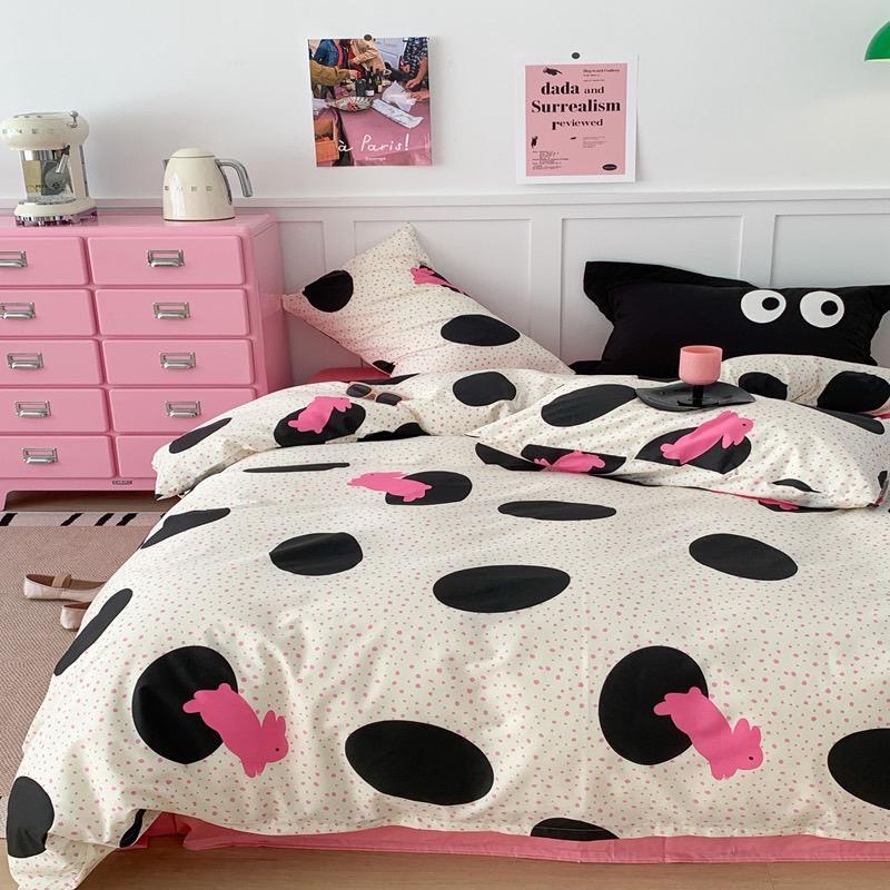 吾二家居 純棉 波點兔 玫紅 單人 可愛 床包組 雙人床包 加大雙人  ins風 ikea風  台灣出貨-細節圖7