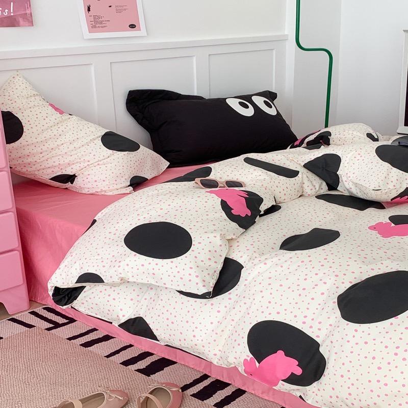 吾二家居 純棉 波點兔 玫紅 單人 可愛 床包組 雙人床包 加大雙人  ins風 ikea風  台灣出貨-細節圖8