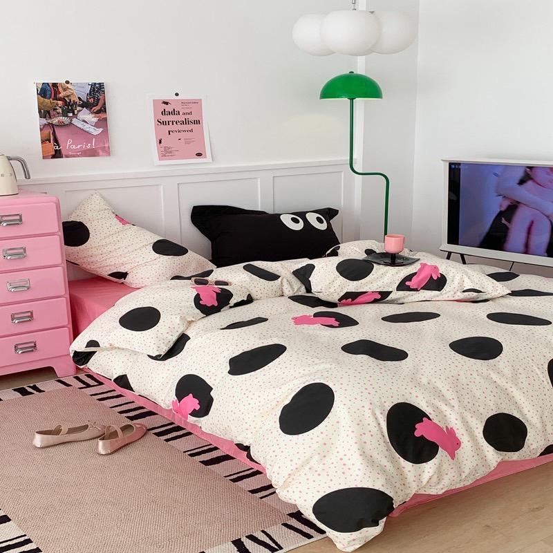 吾二家居 純棉 波點兔 玫紅 單人 可愛 床包組 雙人床包 加大雙人  ins風 ikea風  台灣出貨-細節圖9