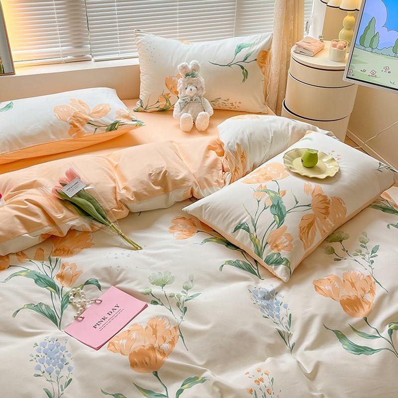 吾二家居 純棉 盛開花萱  單人 可愛 床包組 雙人床包 加大雙人  ins風 ikea風  台灣出貨-細節圖2