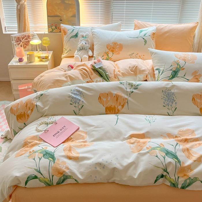 吾二家居 純棉 盛開花萱  單人 可愛 床包組 雙人床包 加大雙人  ins風 ikea風  台灣出貨-細節圖3