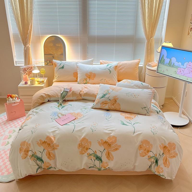 吾二家居 純棉 盛開花萱  單人 可愛 床包組 雙人床包 加大雙人  ins風 ikea風  台灣出貨-細節圖5