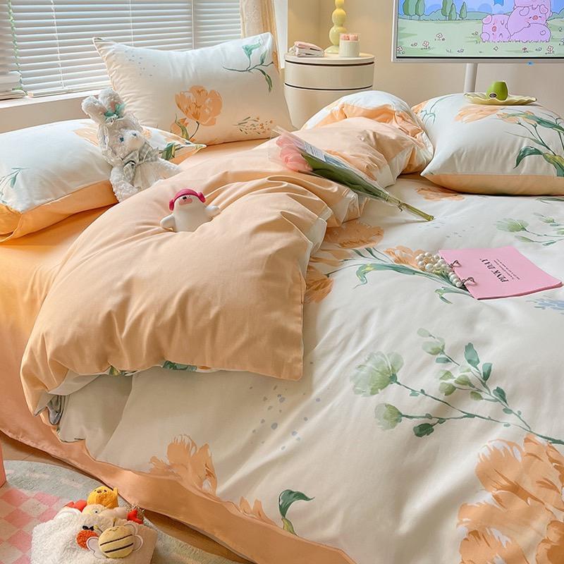 吾二家居 純棉 盛開花萱  單人 可愛 床包組 雙人床包 加大雙人  ins風 ikea風  台灣出貨-細節圖6