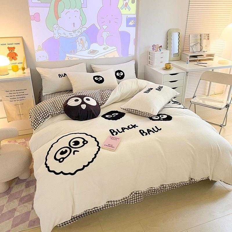 吾二家居● 台灣出貨 法蘭絨 黑煤球 格子 可愛 冬天保暖 牛奶絨 冬季床包組 雙人床包 加大雙人 可愛風   單人床包-細節圖3