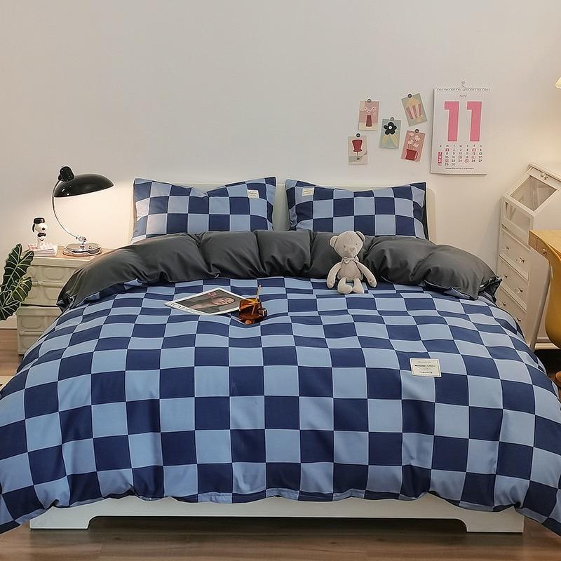 吾二家居 聚酯纖維 米蘭大格  米卡格 單人 可愛 床包組 雙人床包 加大雙人  ins風 ikea風  台灣出貨-細節圖2